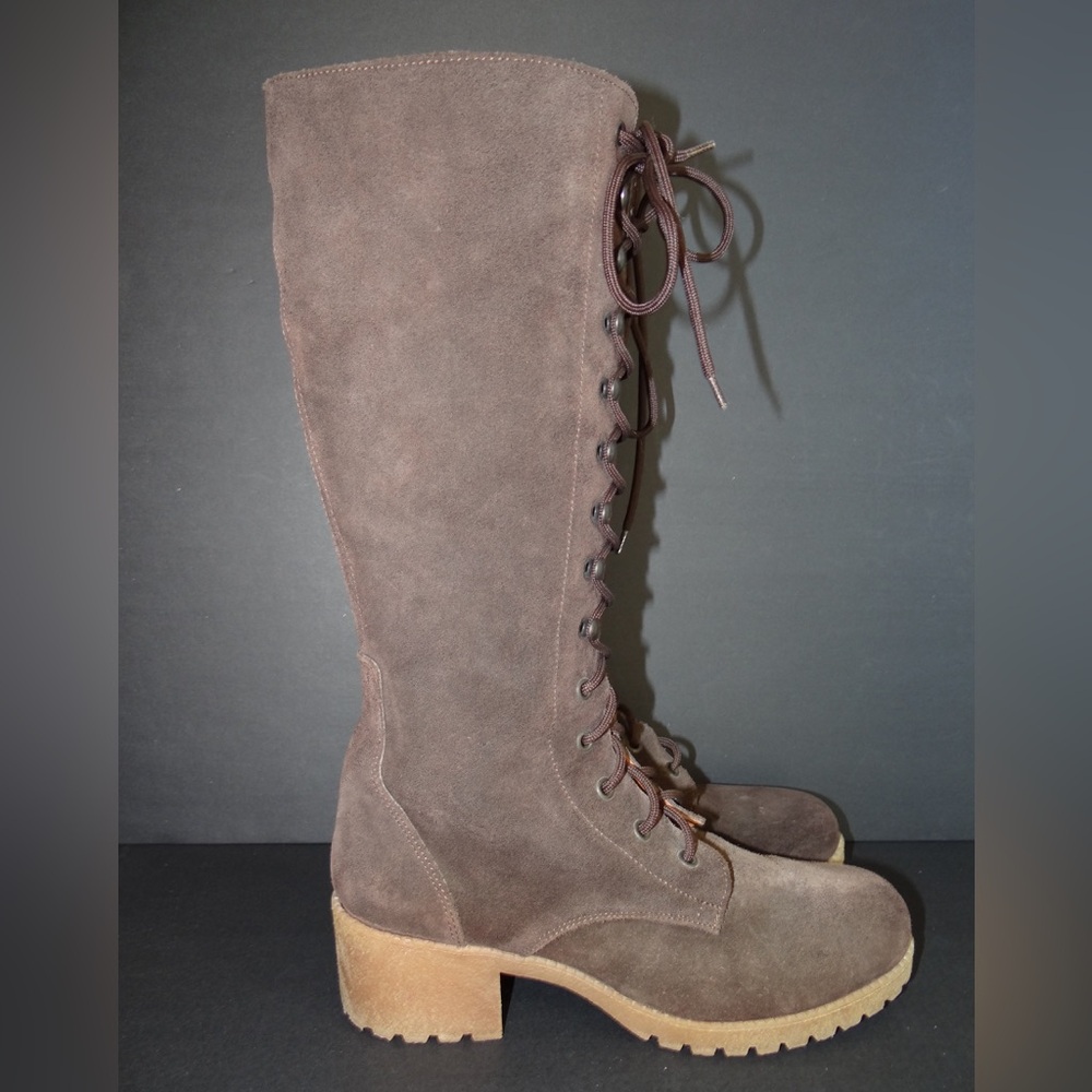RARE  VTG  J. Crew Campus Boots Size 8 Lace Up Tall Brown Suede Equestrian